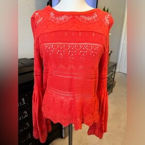 Free People bell sleeve crochet top